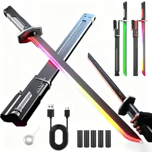 Cyberpunk Neon Lightsaber Toy 31.5-inch Spark Blade with Sound Fog Effects Eight-Color Streaming Light Automatic Sheath Spawn Type-C Charging for Parties Role-Playing Showcases