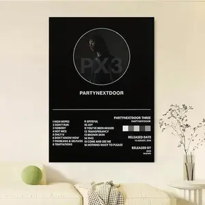 Framed 1pc Partynextdoor Album Cover Canvas Art Print - Minimalist & Music Poster with Tracklist,  Wall Decor for Bedroom, Living Room, Office, Cafe, Bar, Studio - Music Lover Gift For Fans, Music Room Decor, Cafe Decoration, Modern Artwork