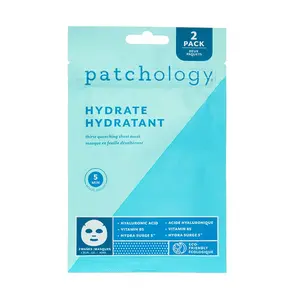 Patchology FlashMasque Hydrate 5-Minute 2 Sheet Masks – Quick Hydration with Hyaluronic Acid & Vitamin B5 for Soft, Smooth Skin, Moisturizer skin care products face care  products