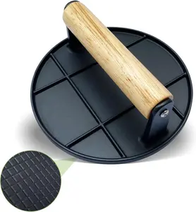 Burger Press,Smash Burger Press for Griddle with Wood Handle,Burger Smasher for Grill, Steak Bacon Smasher for Camping (Round)