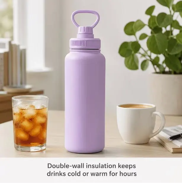 32oz Portable Stainless Steel Tumbler (2-Pack), Double-Wall Insulated, Leak-Proof Lid, Shatterproof Reusable Sports Water Bottle for Hot & Cold Beverages, Outdoor Accessory, Cylindrical
