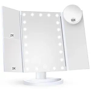 Makeup Mirror Vanity Mirror with Lights, Magnification, Touch Control, Trifold, Modern Style, Dresser Mount, Bathroom