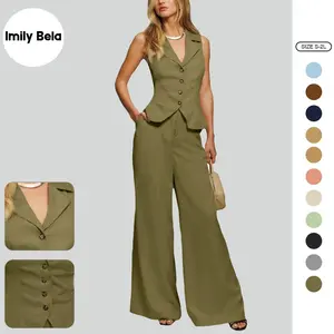 Imily Bela Womens Vest Sets Summer 2 Piece Outfits Button Crop Blazer Vest and Wide Leg Pant Suits Imily Bela Womens Vest Sets Summer 2 Piece Outfits Button Crop Blazer Vest and Wide Leg Pant Suits