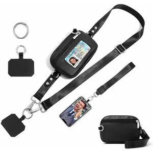 Detachable Wristlet Card Holder Portable Credit Card Case Multifunctional Wallet with Phone Lanyard Strap Crossbody Purse For Women Travel Essential