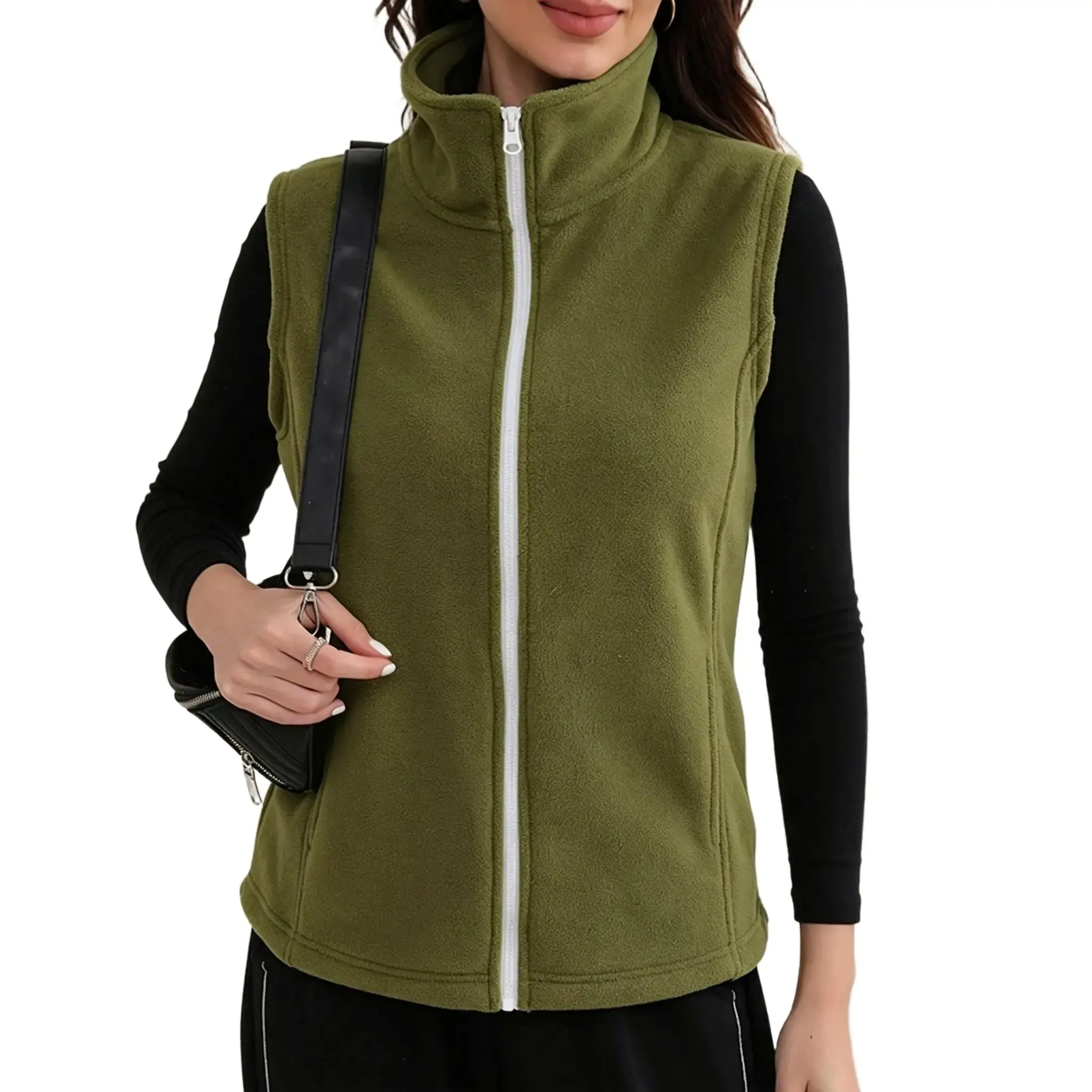 Women's Warm Vest Jacket, Fleece Stand Collar Sleeveless Vest