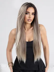 Level Up Your Hair Game! 30" Dark Root Ash Blonde Highlight Straight Wig | 13x4 HD Lace, Heat Resistant Synthetic