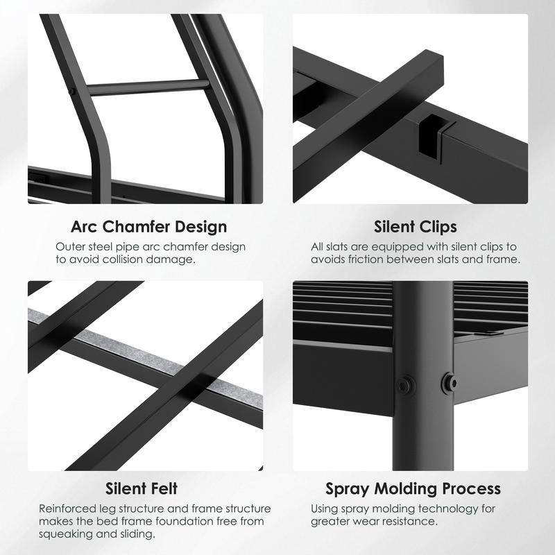 Bunk Bed Twin Over Full Size, Quiet & Sturdy Space-Saving Metal Bunk Bed with 9.8-Inch Guardrail and Ladder for Kids, Teens, And Adults, Black Heavy-Duty Frame with 400 lbs Capacity for Small Bedrooms & Shared Rooms