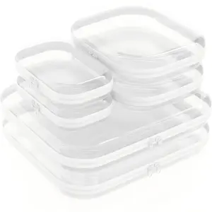 6 Pack Clear Hard Shell Zipper Case (2 Small, 2 Medium, 2 Large), See-Through Hard Plastic Organizer Pouches with Zipper for Travel, Toiletries, Makeup, Electronics & Pencils - Crush-Resistant Storage