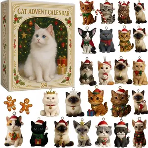 Cat Lovers Advent Calendar 2025, 24 Surprises Christmas Countdown Blind Box, 2D Acrylic Cute Kitten Ornaments,Gift for Women, Christmas Tree Decor,