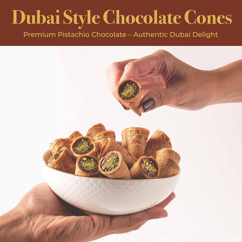 Leonessa Dubai Chocolate Cones with Pistachio Kunafa | Made with Premium Belgian Chocolates | Kunafa Chocolate | Chocolates de Dubai - 4.7 oz