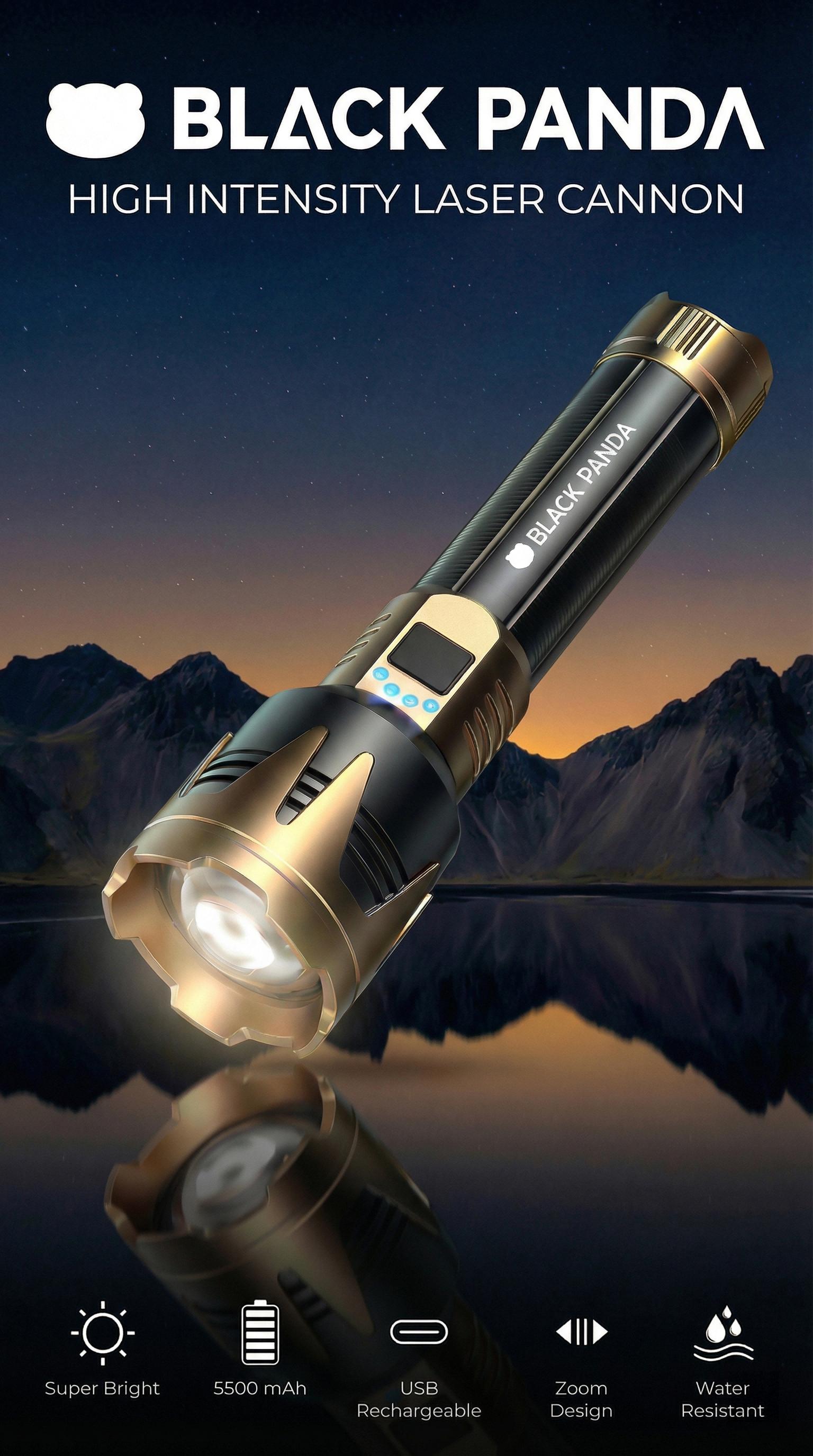 BlackPanda Viral Super Bright LED Flashlight Rechargeable, water resistant, High Lumens Torch Light for Camping & Emergency