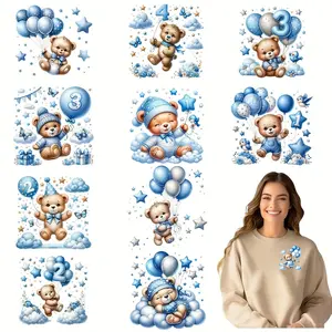 Bear & Balloon Pattern DIY Iron-on Transfer Sticker, Washable Heat Press Decals for T-shirts, Masks, Jeans, Backpacks, DIY Decoration Set