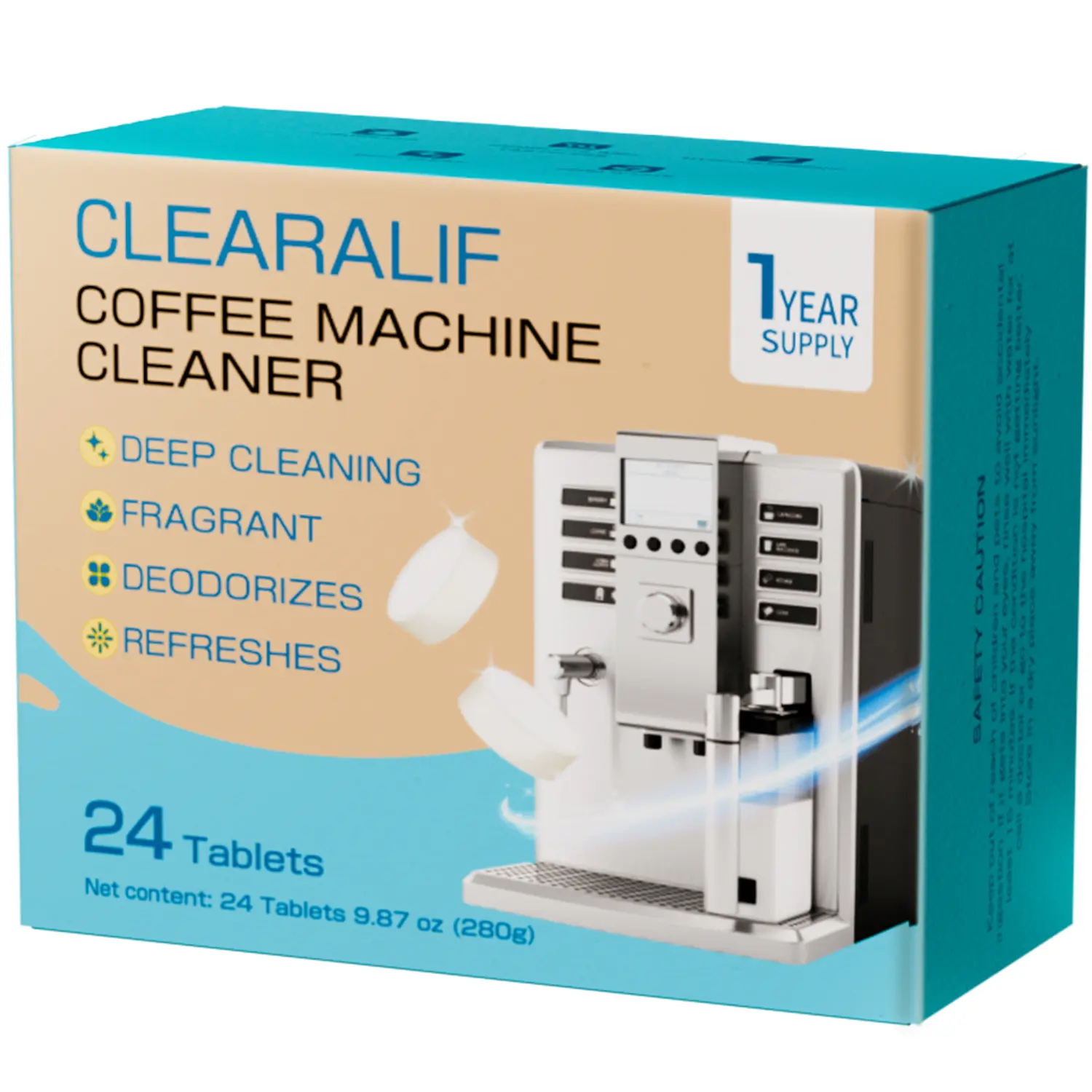 CLEARALIF Coffee Machine Cleaner Descaler Tablets, 24 Count, Unscented, Coffee Machine Descale Works With All Coffee Makers