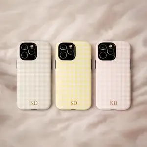 Personalized Gingham Phone Case for Girls Monogram Gold Initials  iPhone 17 16 15 14 13 12 11 Pro Max Plus Air, Galaxy S26 S25 S24 S23 S22 S21 Ultra Plus FE Google gift for her men's cool gadgets iphone 17 pro max cases girls