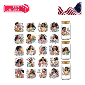 UV DTF Cup Wraps - 20 Sheets Black Women Praying Clipart UV DTF Stickers for Glass Cups