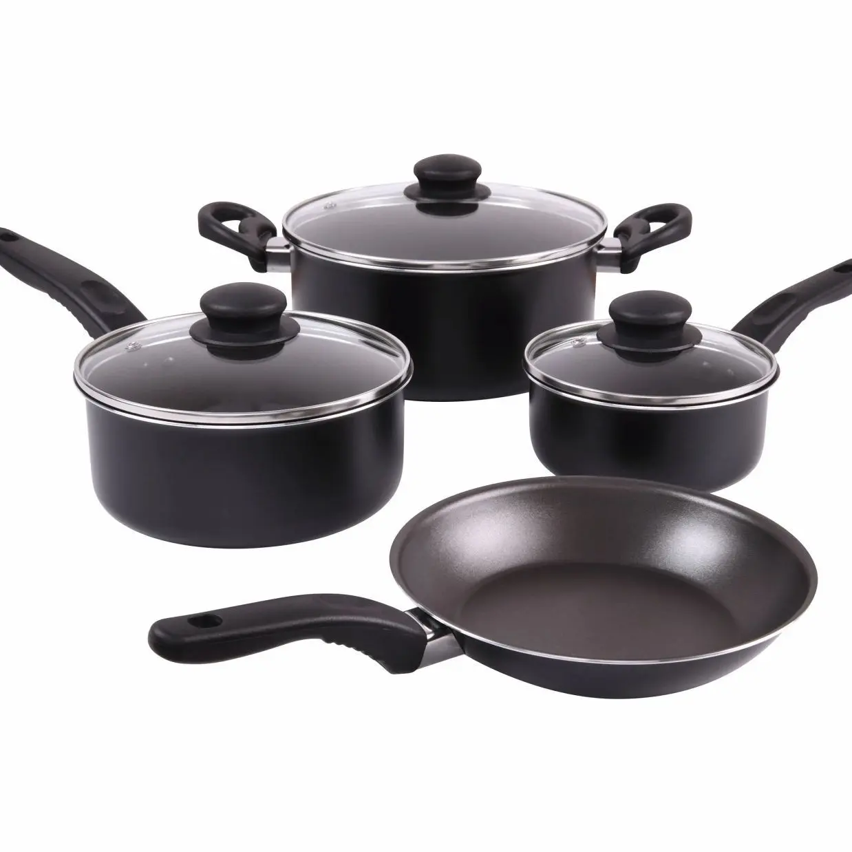 Mainstays 7 Piece Non Stick Aluminium, Pots and Pans Cookware Set, Black