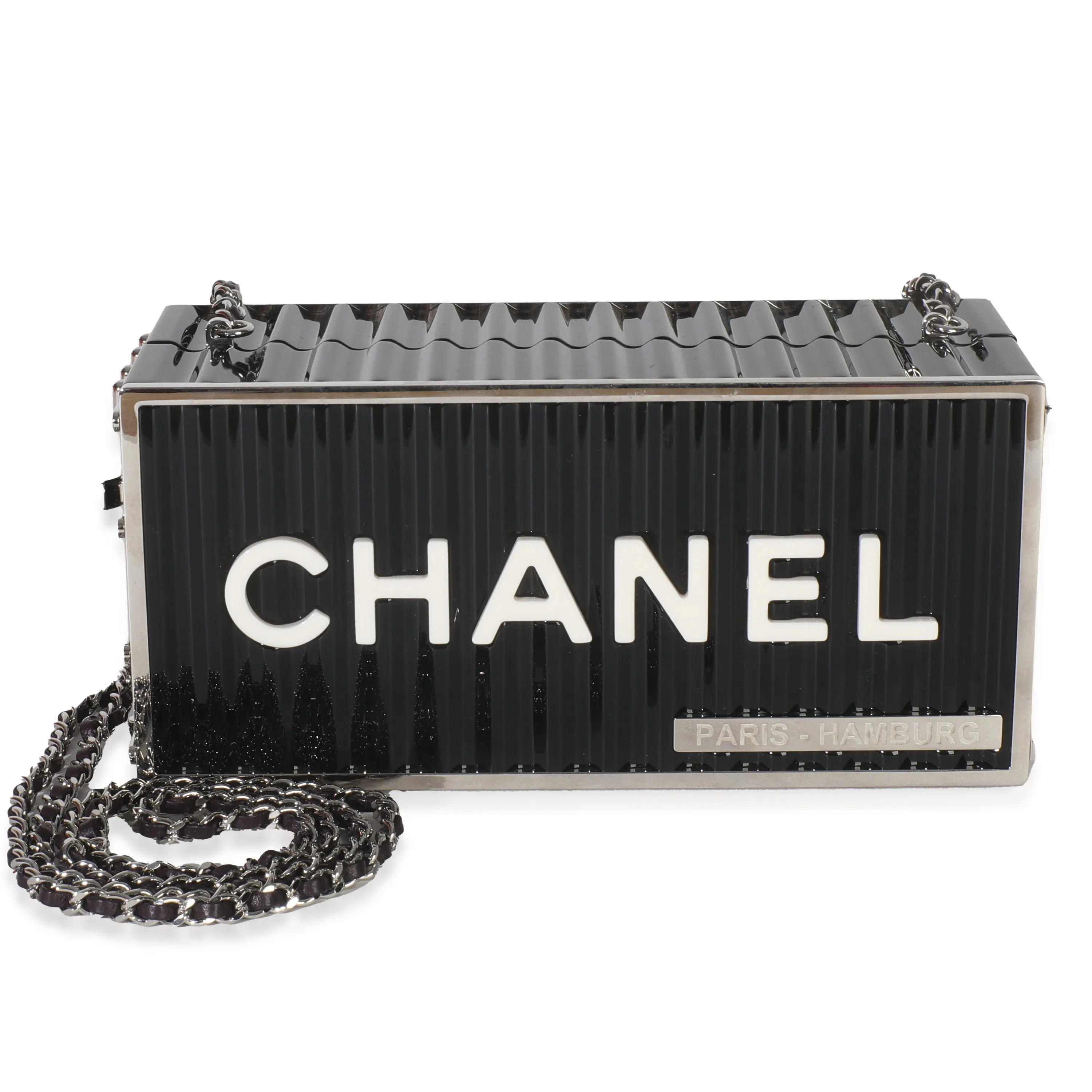 Pre-owned Plastic Shoulder Bags 18A Black Lucite Paris Hamburg Minaudiere Shipping Container Clutch