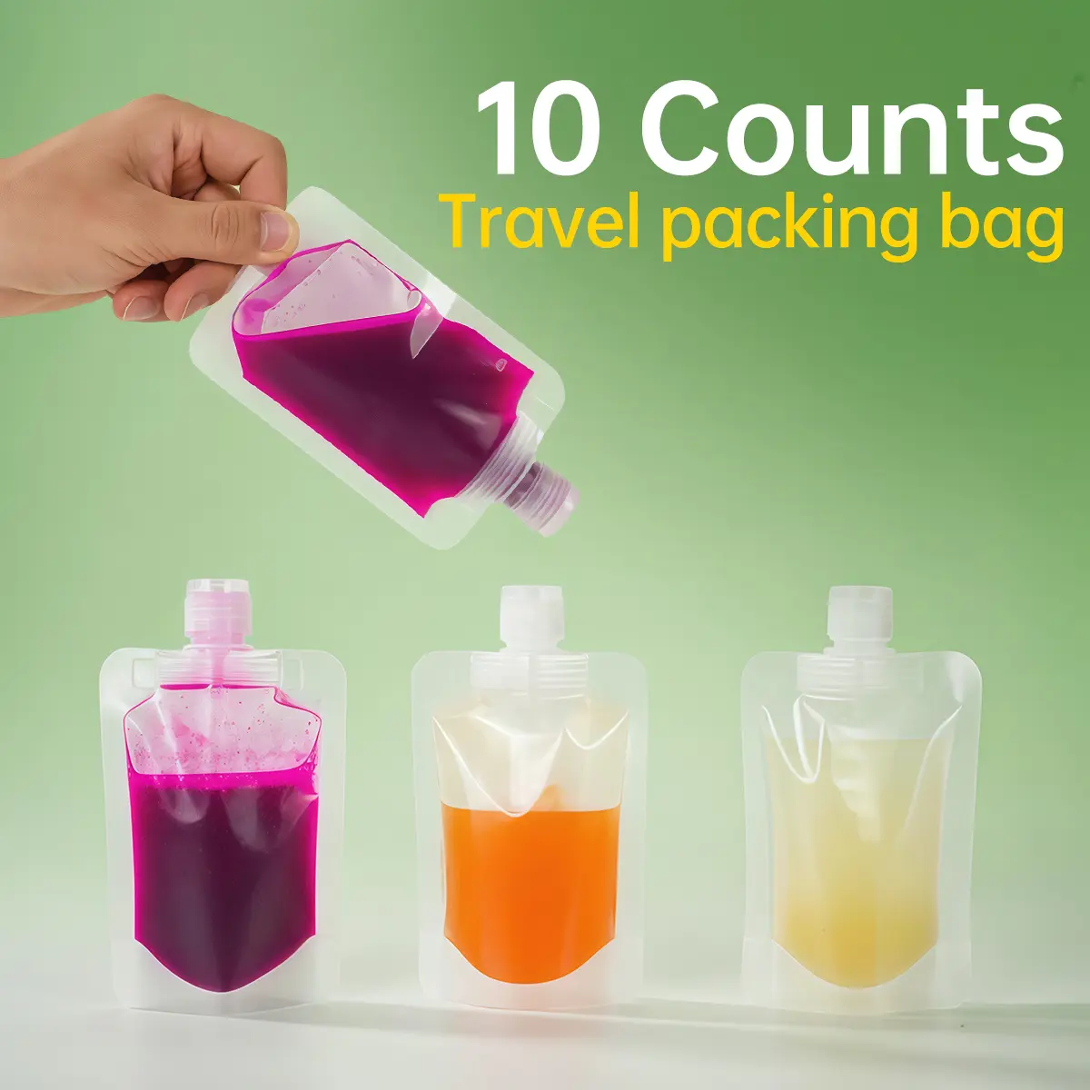 Reusable Eco-Friendly Plastic Drink Pouches - Home Supplies Resealable Flip-Top Storage Bags, Leak-Proof, Lightweight, Easy-to-Carry Travel Storage Squeeze Bags for Food & Beverage (Water, Juice)