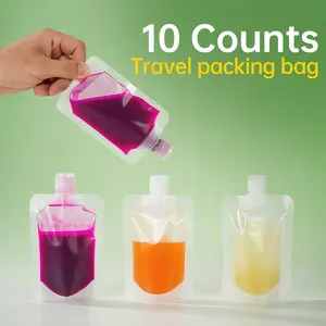 Reusable plastic pouches, leak-proof squeeze bags for travel beverages—water, juice