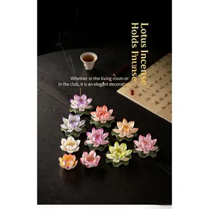 Handmade Ceramic Lotus Incense Holder Ornament, Simulated Lotus Aroma Diffuser Stand, Home Bedroom And Living Room Incense Holder Decoration.