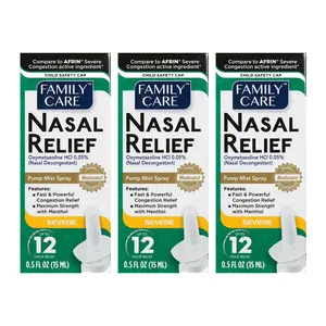 Family Care Nasal Relief Spray, Pump Mist, Anti-drip, Severe Congestion (Oxymetazoline HCI) 12 Hours 3-Pack