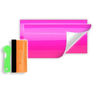 2pcs 5"x10" Fluorescent Pink Gloss Vinyl   with Chevy Bowtie Emblem Overlay Sticker Decal Front Rear Film Sheet Free Tool Kit Uncut Not Precut