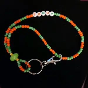 Rattler Pride Keychain with FAMU Beads Orange Green Accents and Silver Hook