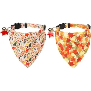 Fall  Collars Breakaway with Removable Bandana, Adjustable Autumn Thanksgiving Fall Leaves Kitten Bandana  for Cats Kittens