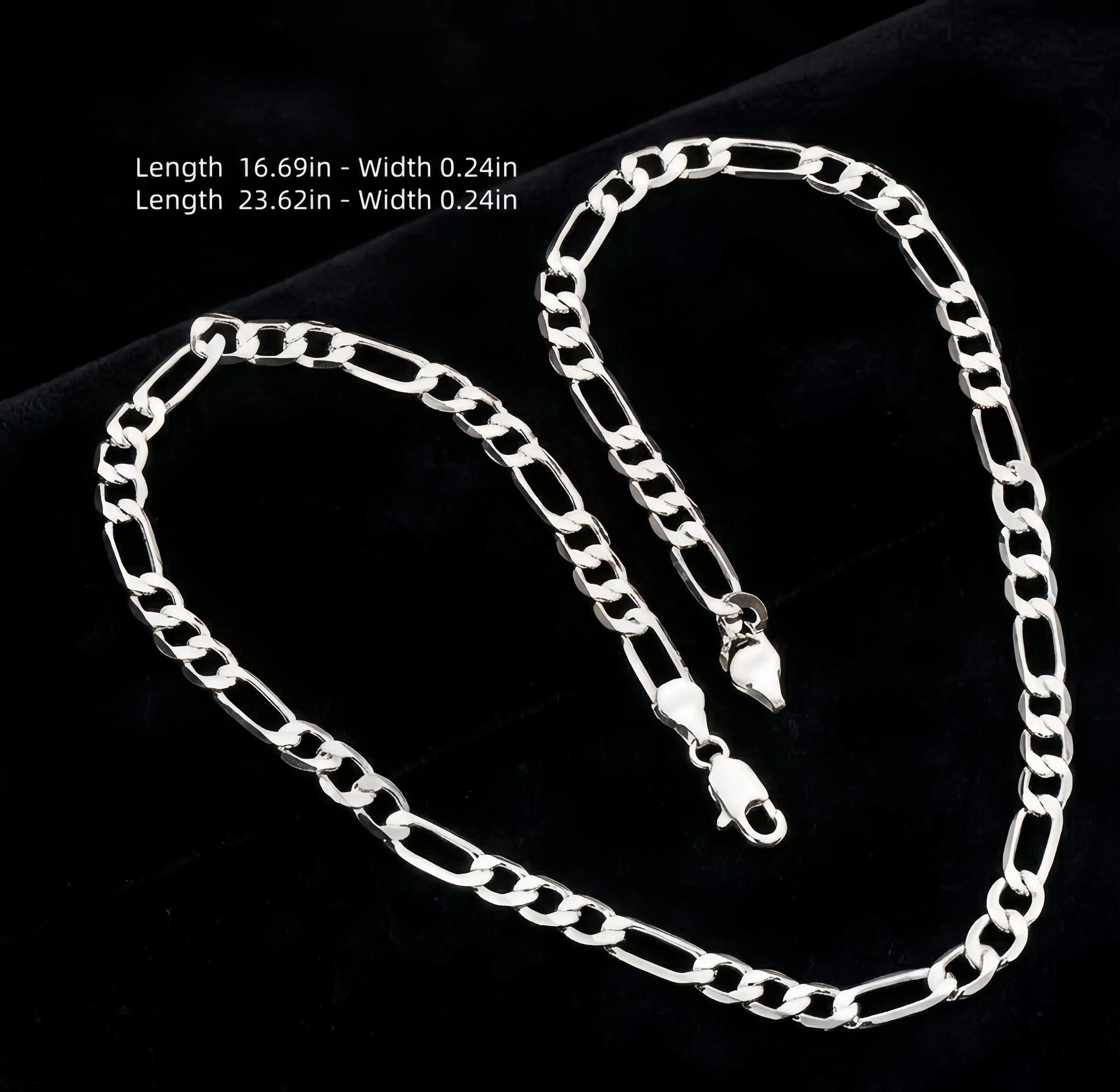 Men's Classic 925 Silver-Plated Figaro Chain Necklace, Italian 3-in-1 Link Silver Metal Chain Necklaces, Hypoallergenic Heavy Metal Street-Style Costume Jewelry Accessories