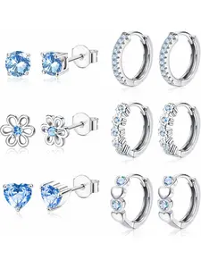 Flower & Heart Design Earrings Set, Fashionable Cubic Zirconia Design Hoop & Stud Earrings for Women, Trendy All-match & Exquisite Jewelry for Gift