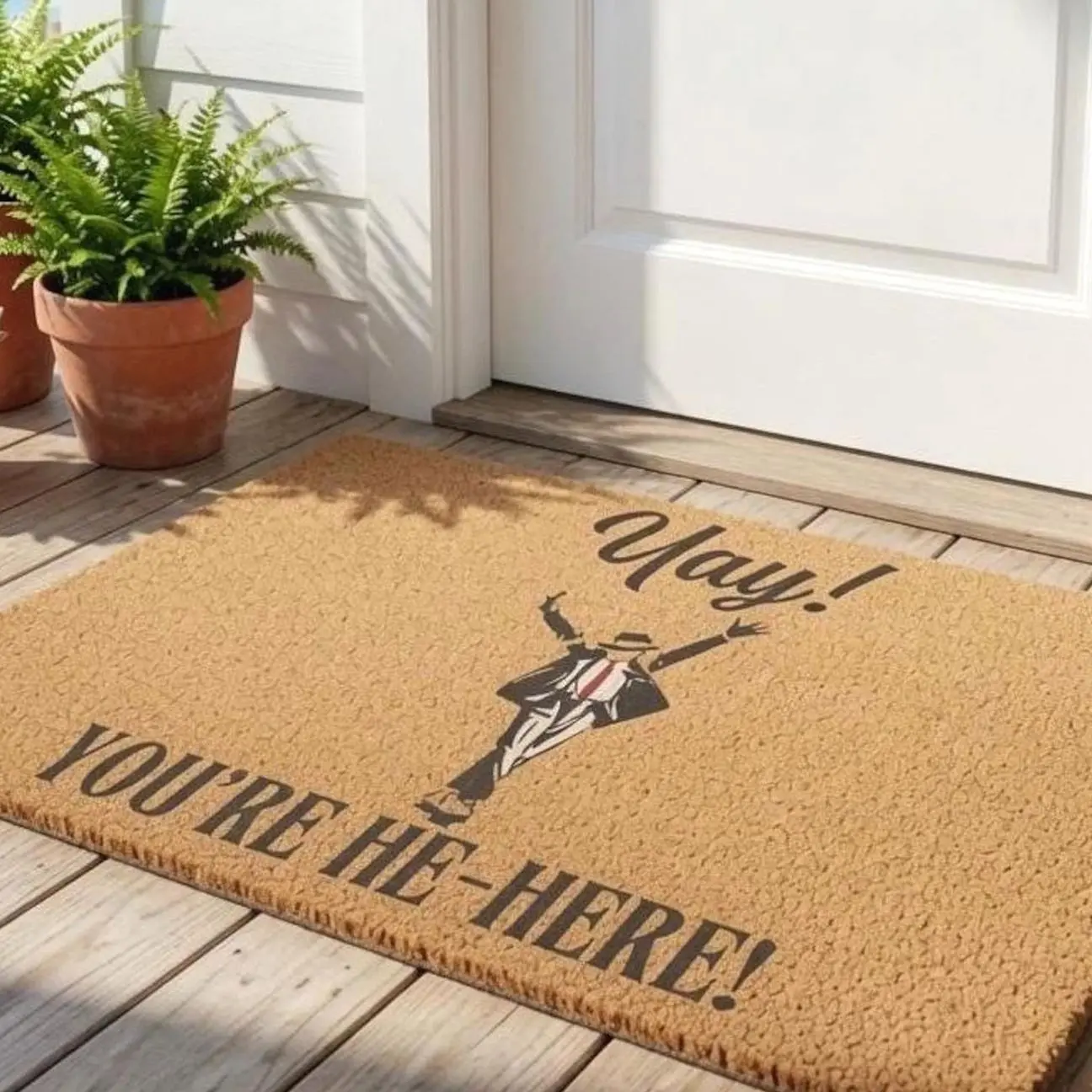 Michael Jackson Inspired King of Pop Floor Mat, Funny, “Yay, You’re Here” Welcome Doormat | 80s Music Fan Rug