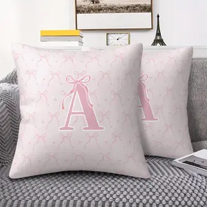 Stylish Pink Bow Print Throw Pillow - With Pillow Core, Creative A-Z Letter Design Comfortable Cushion, Cute Home Decor Multifunctional Pillow, Suitable for Sofa, Bed, Office, Perfect Birthday / Holiday Gift