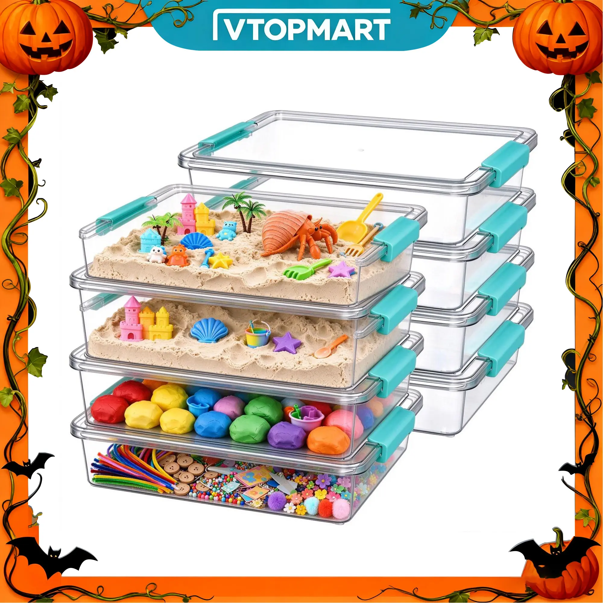 【Sensory Bins】Vtopmart 6 Qt Plastic Storage Bins with Lids, Clear Sensory Bins, Arts Crafts Organizers and Storage, Stackable Containers for Home Office and School Supplies,Halloween Christmas Gift ideas