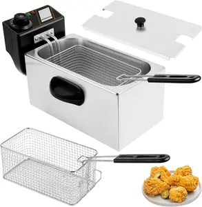 4 L Electric Deep Fryer with Basket & Lid, Adjustable Temperature Control, Stainless Steel Deep Fryer, French Fryer for Home and Commercial Kitchens