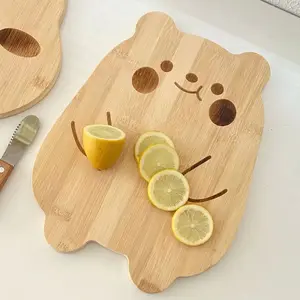 Cute Bear Bamboo Cutting Board with Adhesive, Kitchen Fruit Cutter Essential, Irregular Shape, Dual-Sided Use, Bread Veggie Mat