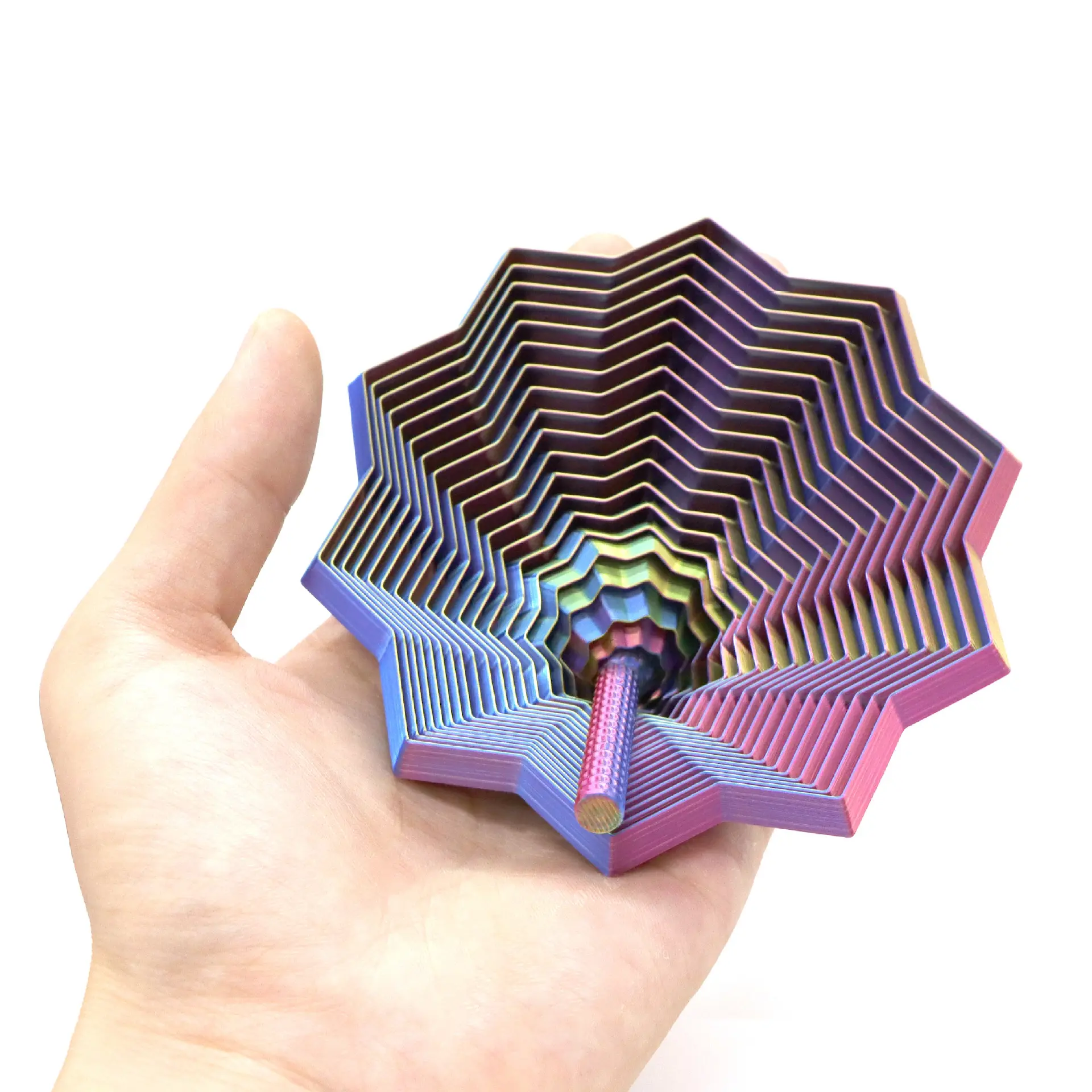 3D Printed Multicolor Star Sensory Spinner - Random Color Octahedron Handle Fidget Toy, Pocket-Sized Focus Aid for Adults, Collectible Desk Decor