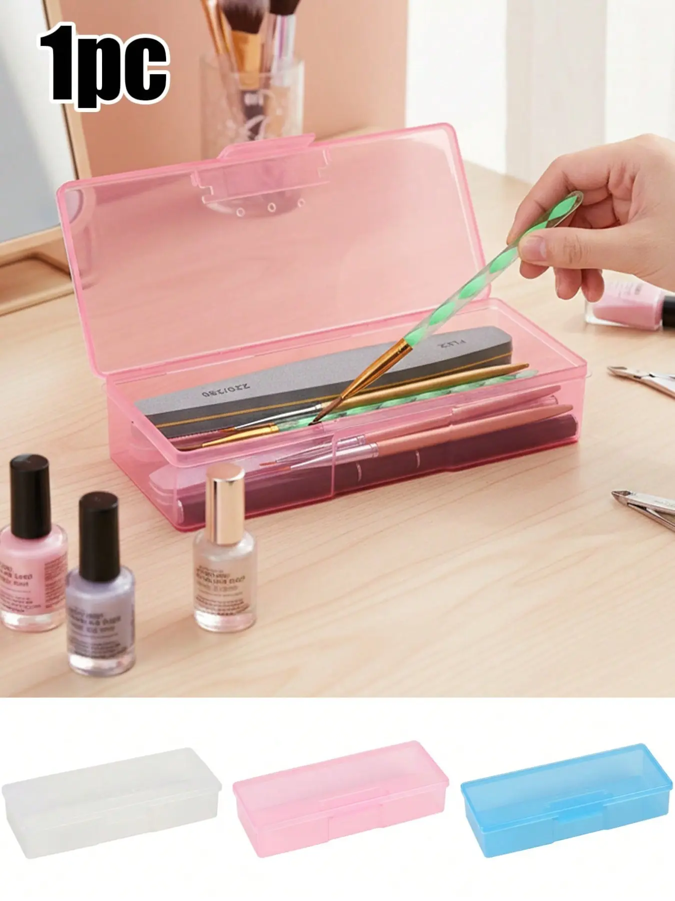 Portable Rectangular Nail Tool Storage Box, Plastic Organizer for Nail Files, Brushes, Jewelry, Makeup, Desk Accessories, Women's Essentials