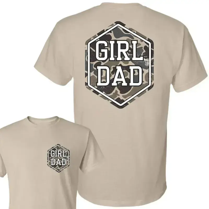Camo Girl Dad T-shirt for proud dads of daughters, featuring funny dad jokes and Cool Dads Club vibes, a perfect birthday or gift from daughter.