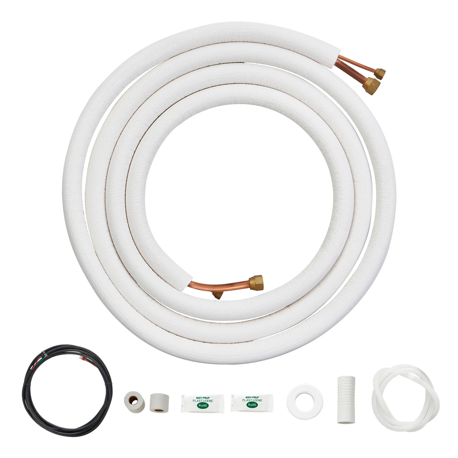【DealsForYouDays】VEVOR 16FT Mini Split Line Set, 1/4"-1/2" O.D Triple-Layer Insulated High & Low Pressure Dual Copper Tubing for AC, Heating Pump & HVAC, W/ 18ft Connecting Cables, Decorative Covers, Drainage Pipes, Sealant Putties, Wall Sleeves