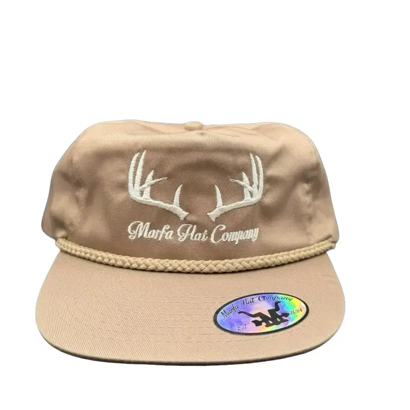 Manfa Hat Company Vintage Style Hat with Embroidered Antlers and Braided Rope Brim