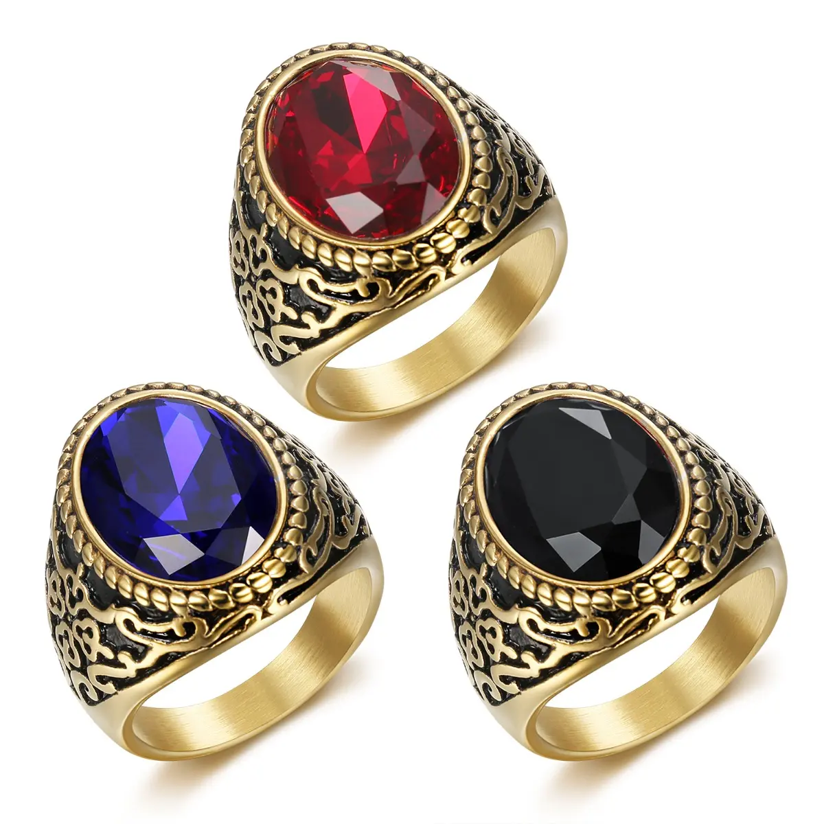 Vintage Anti-Tarnish Geometric Oval Stainless Steel Men's Ring, Retro Elegant Design - Elegant Everyday Ring, Fashion Casual Jewelry for Weddings, Daily Wear, Sizes 7-13, Rings