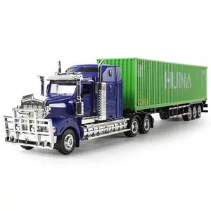 1/50 Scale Long-Nose Semi Truck with Container Trailer Die-Cast Alloy Model – American Long-Haul Box Trailer Tractor with Chrome Details, Collectible Truck Gift for Adults Green