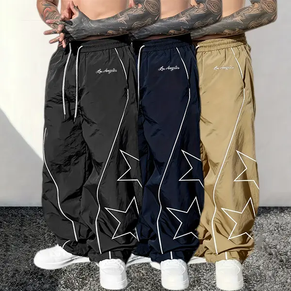 Men’s 3-Pack Retro Star Graphic Loose Track Pants – Stretchable Drawstring Waist, Perfect for Streetwear, Skateboarding, and Casual Wear fathersdaygift Baggy Aesthetic