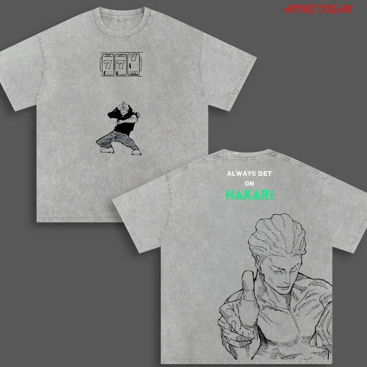 Hakari Kinji JJK Anime Double Printed Vintage Washed Tee Unisex Oversize Heavyweight Cotton T-shirt for Anime Fans and Lovers KJ1