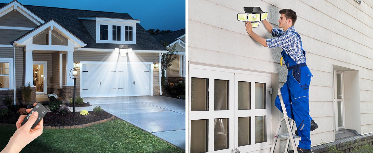 DEEPN Solar Outdoor Motion Lights - Upgraded 4 Heads 188 LED Security Lights with Motion Sensor Lights, IP65 Waterproof 270° Wide Angle Flood Wall Lights for Home Darkroom Backyard