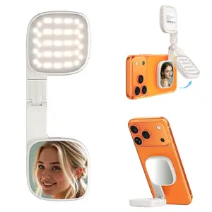 HOMEYA Magnetic Selfie Light for Phone, [Compatible with MagSafe] Portable 360° Foldable Phone Light with Mirror, 10 Modes 48 LED for Video Makeup Vlog