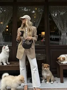 Women's French Style Relaxed Blazer, Streetwear Coffee Shop Versatile Casual Jacket, Perfect for Everyday Wear