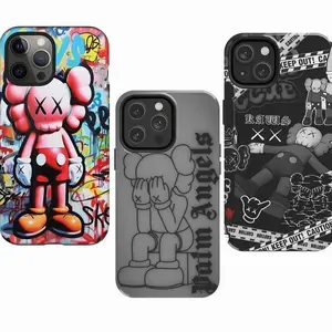 Trendy Streetwear Sitting Kaws Art Toy Character Style Heavy Duty Tough Phone Case Shockproof Drop Protection Durable Hard Cover Aesthetic for iPhone 11 12 13 14 15 16 17 Pro Max Plus