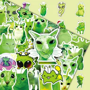 50Pcs Kawaii Abstract Alien Cat Stickers, Cute Cartoon Creative Fresh DIY Decals for Journal, Scrapbook, Laptop, Car