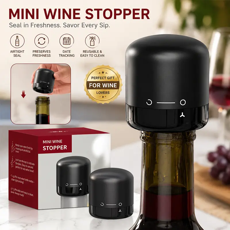 Vacuum wine stopper.Champagne and wine, red wine and liquor, sealing device with built-in vacuum function, leakproof and reusable wine stopper with vent